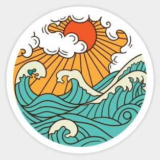 great wave sun illustration Sticker